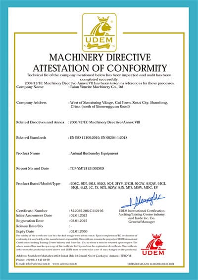 Livestock Feeding Equipment CE Certificate