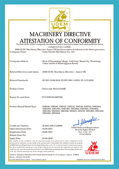 Telehandler CE Certificate